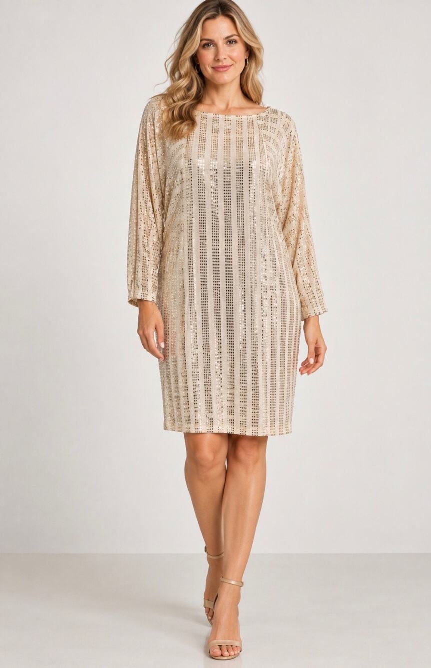 Clara Sun Woo Gold Sequin Striped Women Dress Tunic Metallic Party Glam Medium